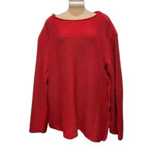 Willow Women’s Red Knit Boat Neck Long Sleeve Tunic Sweater Size Large